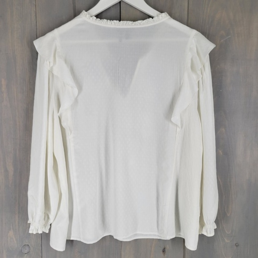 PAIGE Womens White Ruffled V Neck Tassel Tie Long Sleeve Blouse Top XL cottage - Picture 2 of 7